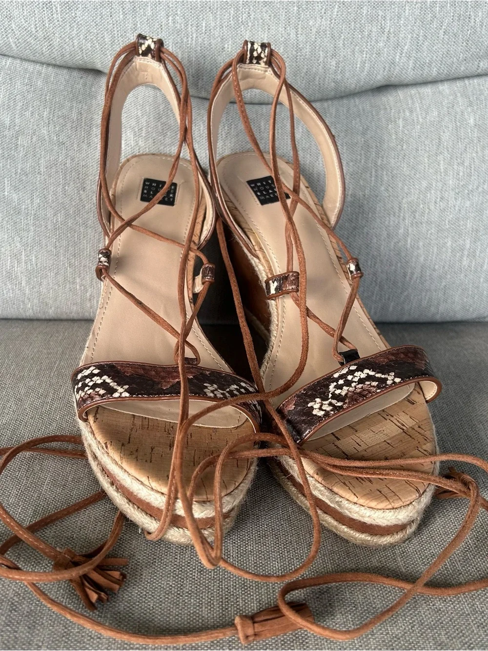 White House Black Market Tan Brown Espadrille Wedge Lace-Up Sandals